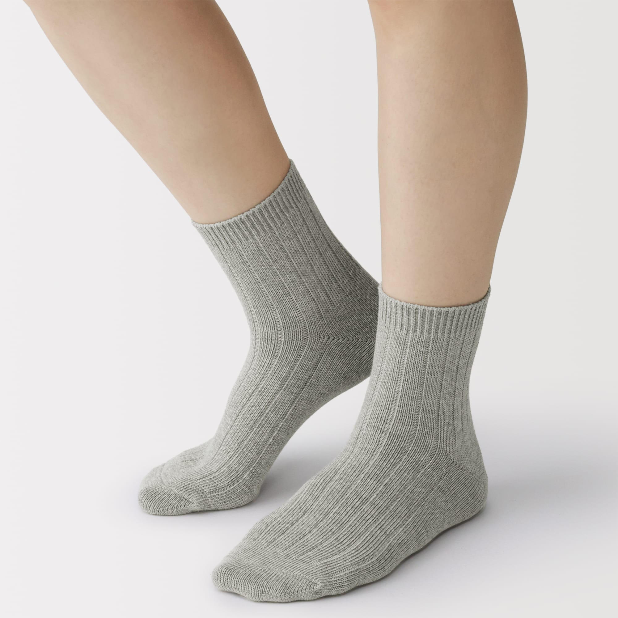 婦人　足なり直角　履き口やわらか　太リブショート丈靴下　※杢色