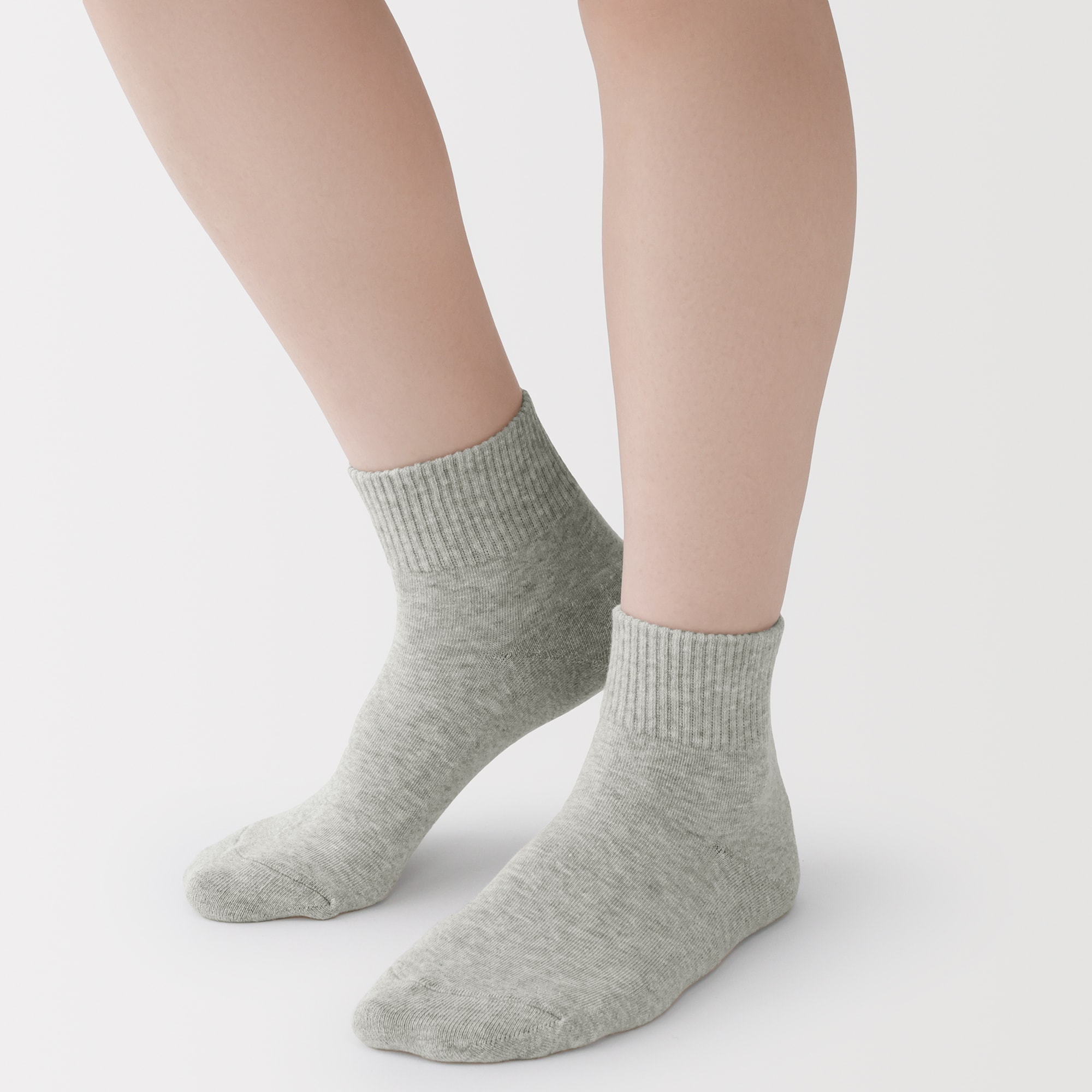 婦人　足なり直角　履き口やわらか　パイル編み　ショート丈靴下　※杢色