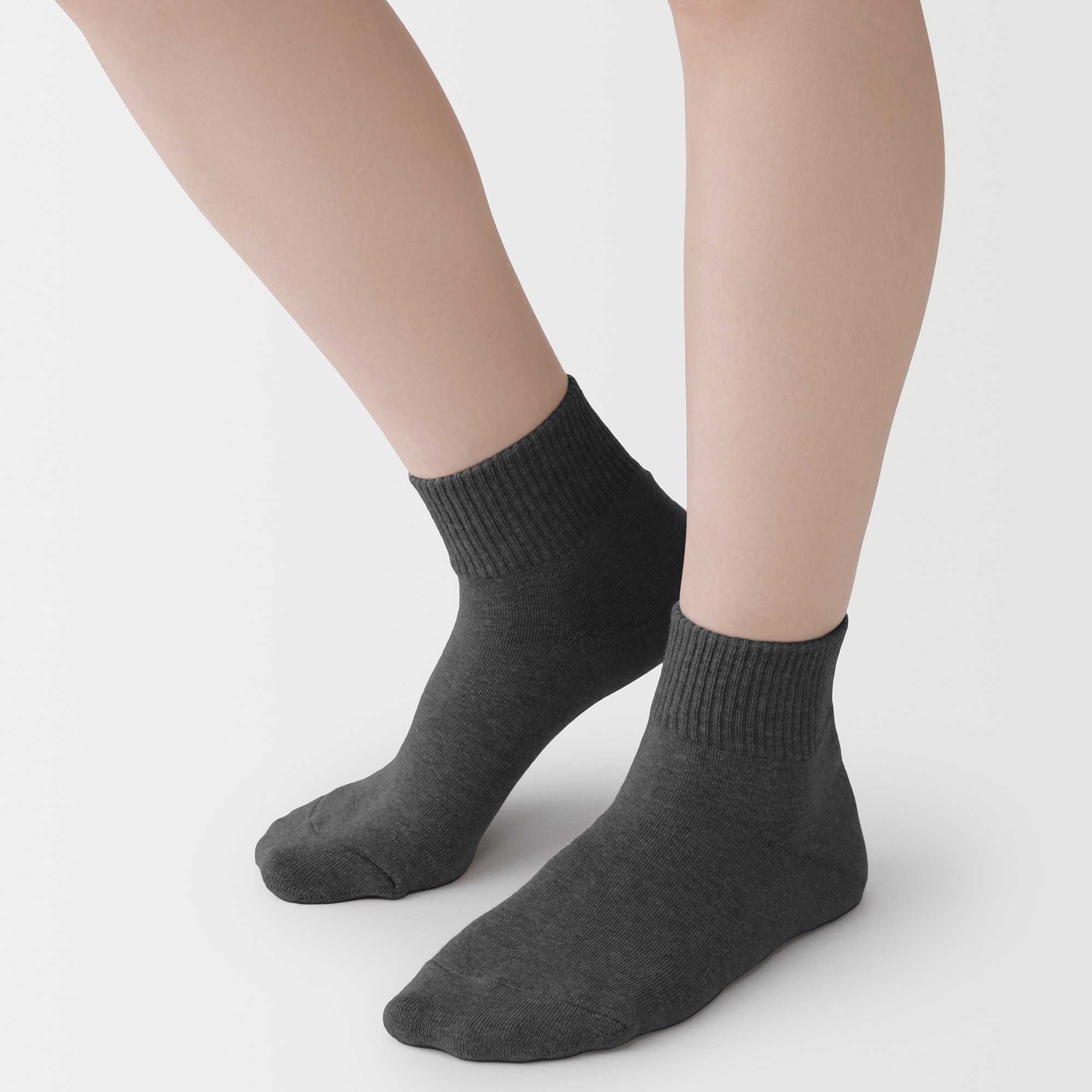 婦人　足なり直角　履き口やわらか　パイル編み　ショート丈靴下　※杢色