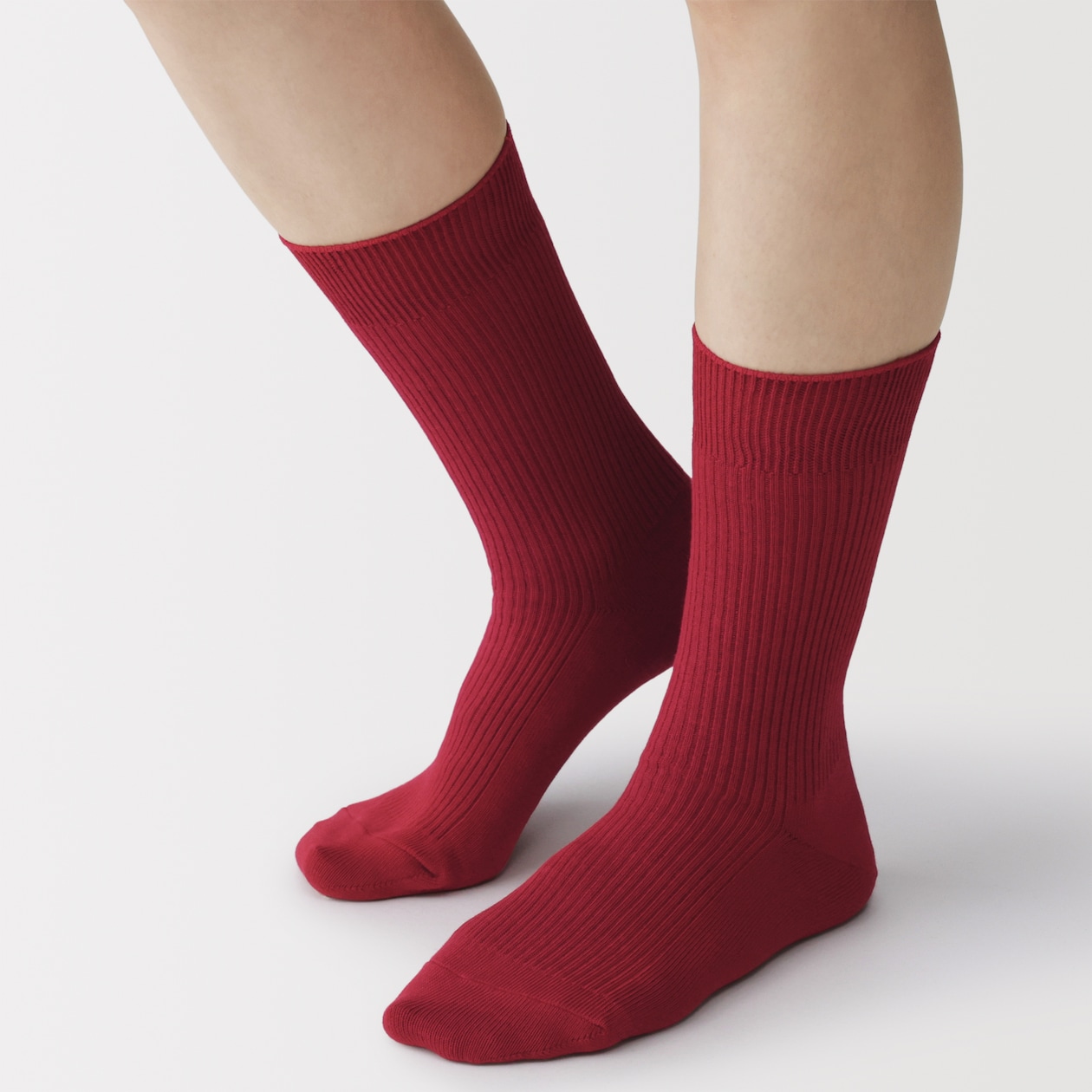 婦人　足なり直角　リブ編み靴下
