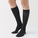 婦人　足なり直角　履き口やわらか　なめらかシアー　リブハイソックス