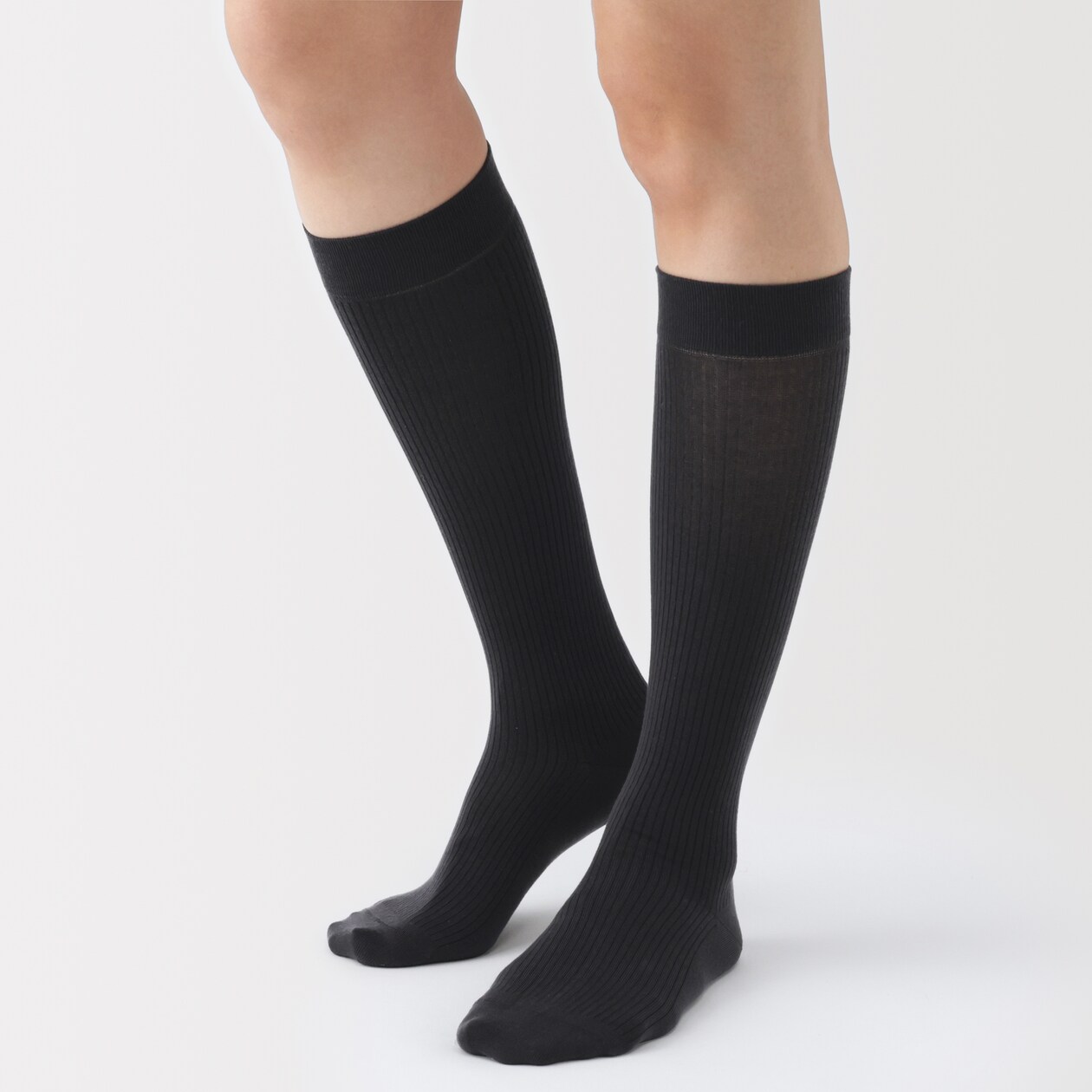 婦人　足なり直角　履き口やわらか　なめらかシアー　リブハイソックス