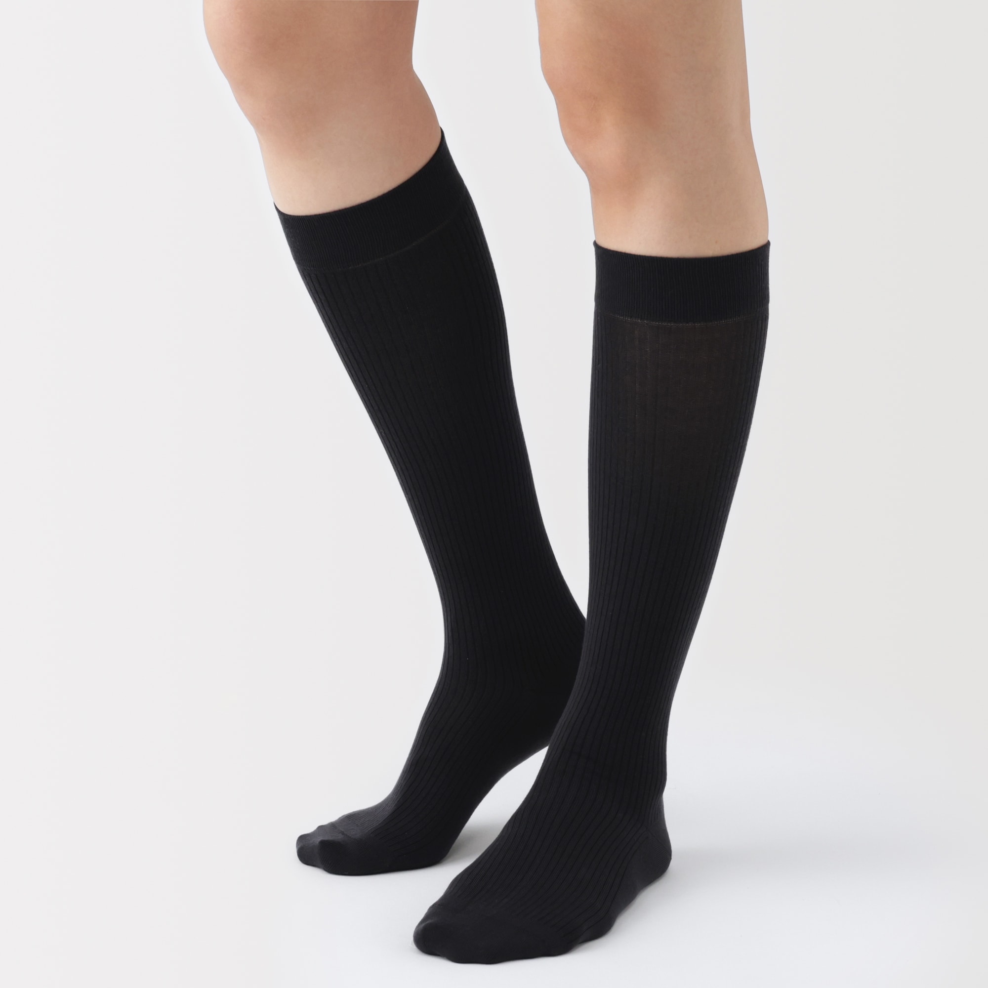 婦人　足なり直角　履き口やわらか　なめらかシアー　リブハイソックス