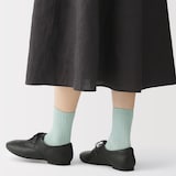 婦人　足なり直角　履き口やわらか　ストライプ編み　ショート丈靴下