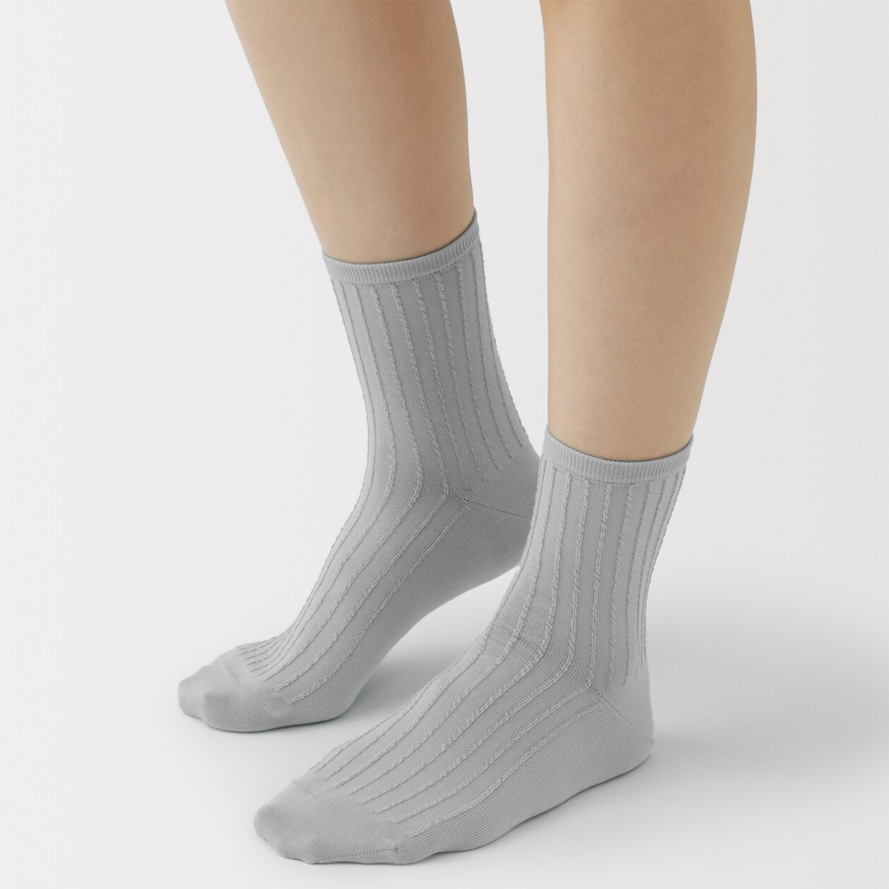 婦人　足なり直角　履き口やわらか　ストライプ編み　ショート丈靴下