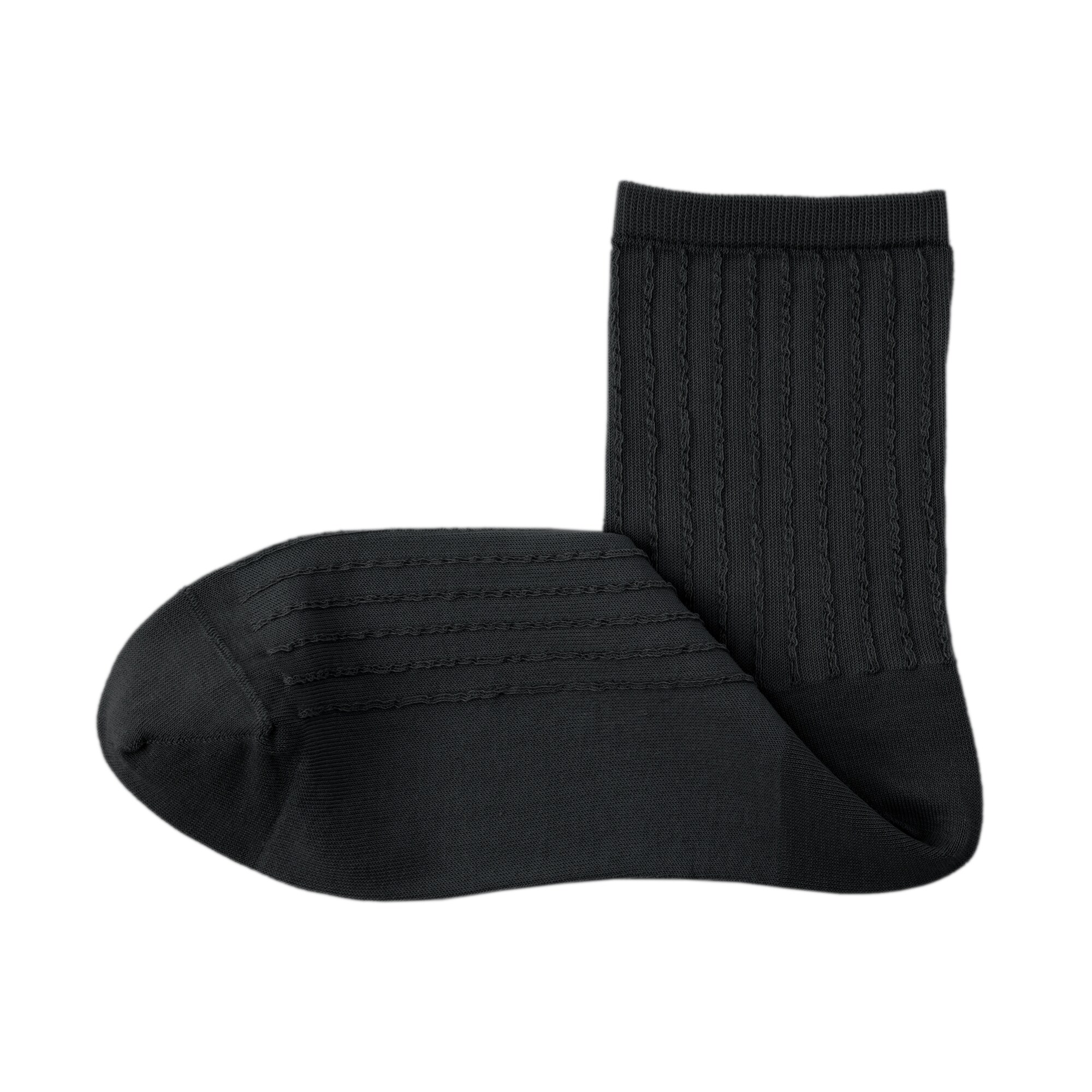 婦人　足なり直角　履き口やわらか　ストライプ編み　ショート丈靴下