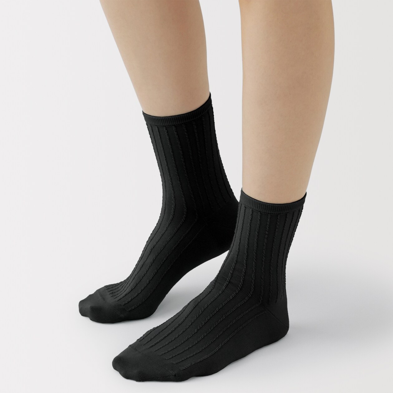 婦人　足なり直角　履き口やわらか　ストライプ編み　ショート丈靴下