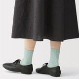 婦人　足なり直角　履き口やわらか　ストライプ編み　ショート丈靴下