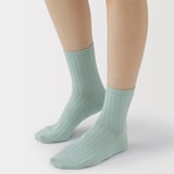 婦人　足なり直角　履き口やわらか　ストライプ編み　ショート丈靴下