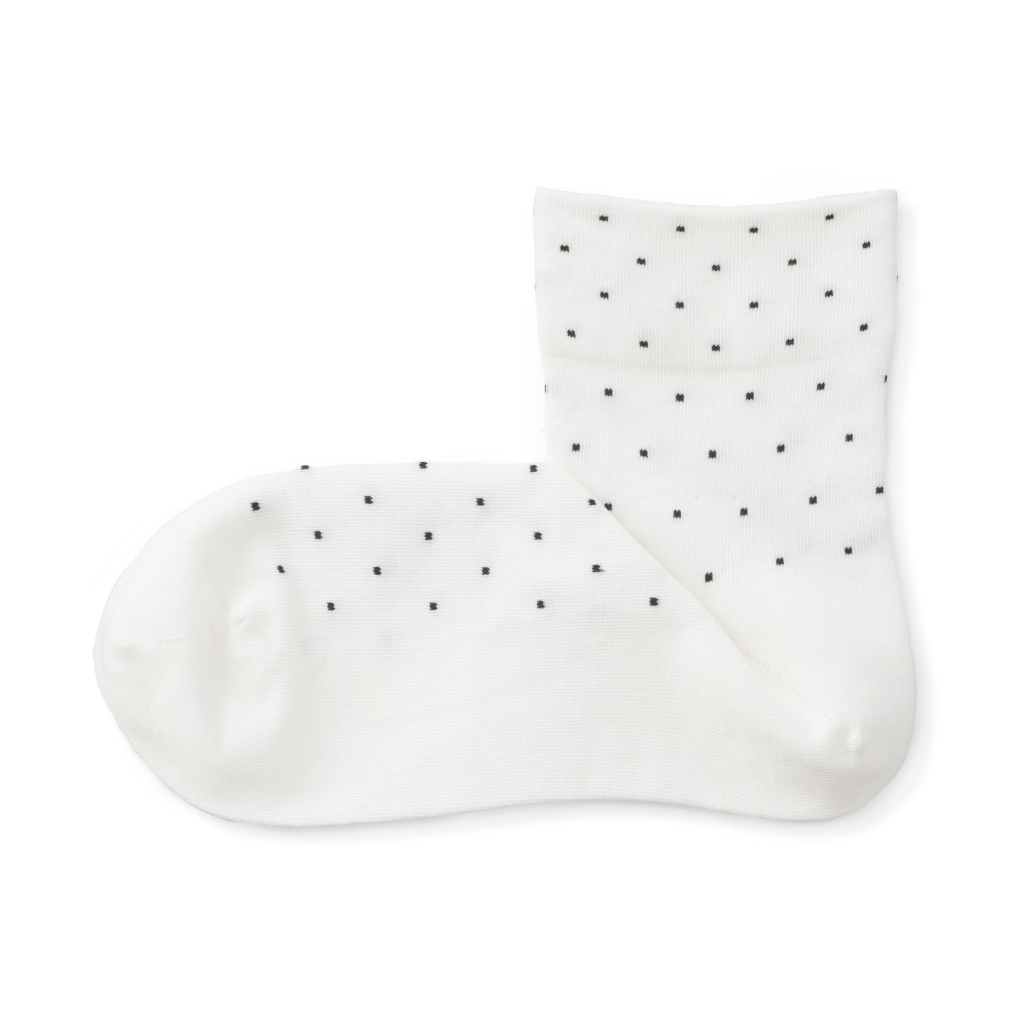 婦人　足なり直角　履き口やわらか　ドット柄　ショート丈靴下（口ゴムなし）