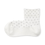 婦人　足なり直角　履き口やわらか　ドット柄　ショート丈靴下（口ゴムなし）