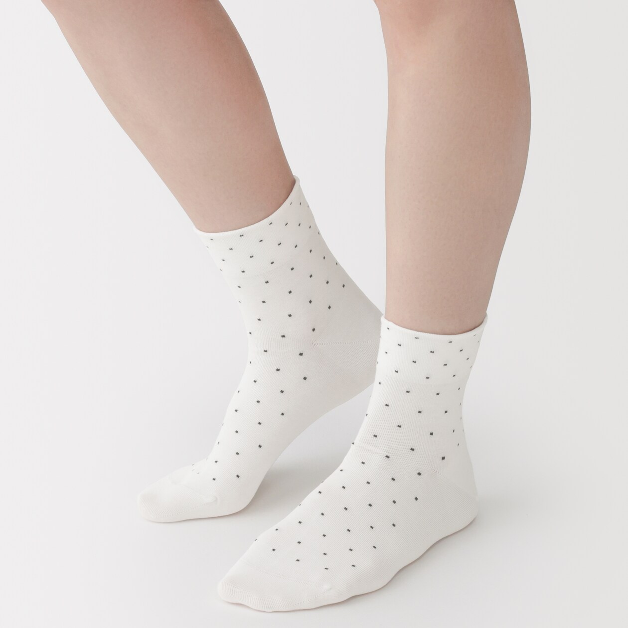婦人　足なり直角　履き口やわらか　ドット柄　ショート丈靴下（口ゴムなし）