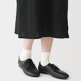 婦人　足なり直角　履き口やわらか　ドット柄　ショート丈靴下（口ゴムなし）