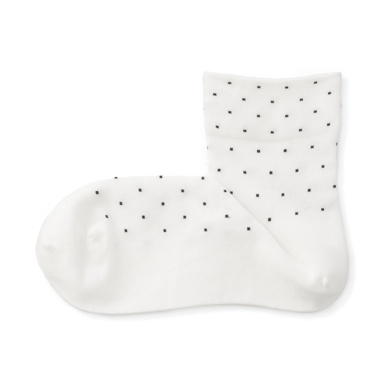 婦人　足なり直角　履き口やわらか　ドット柄　ショート丈靴下（口ゴムなし）