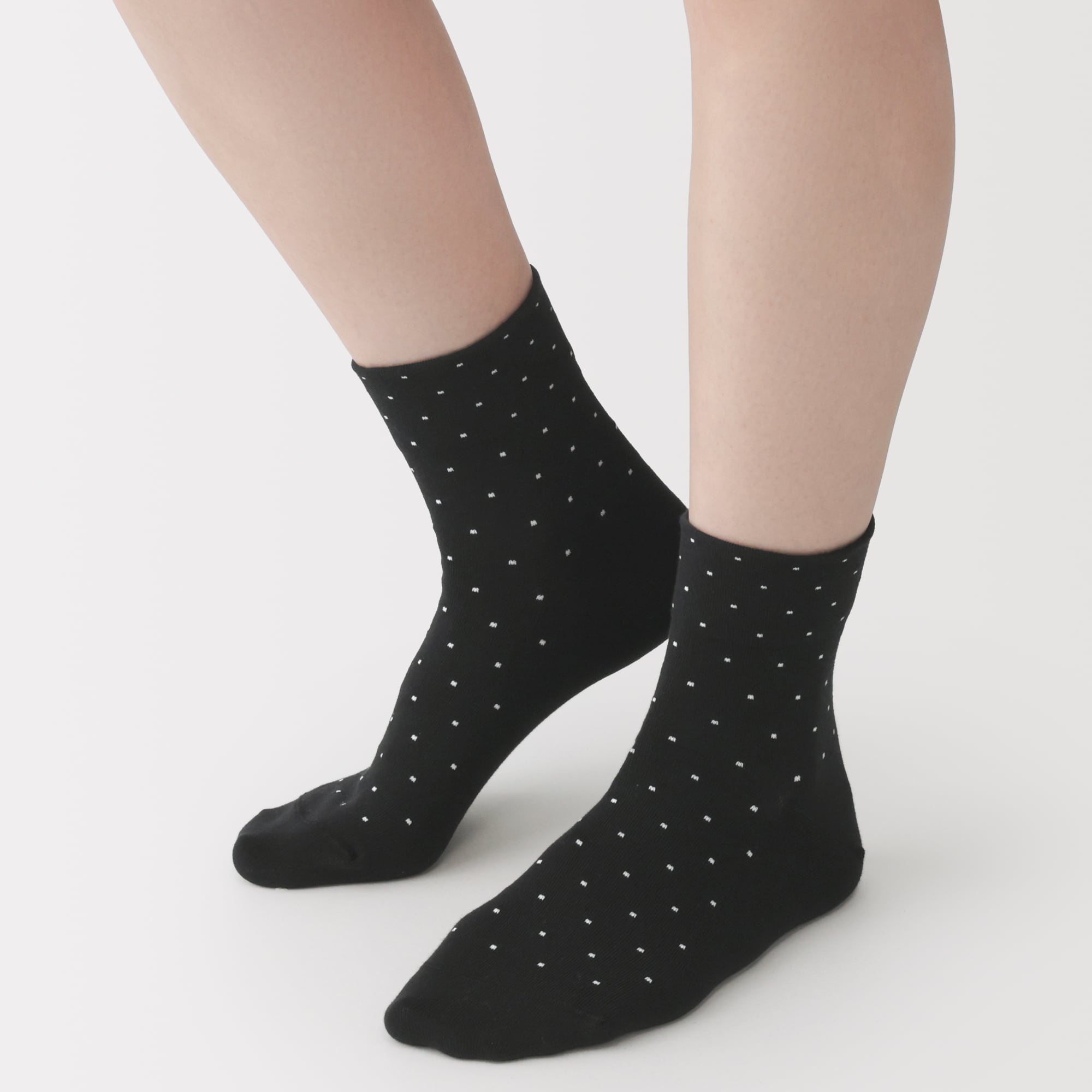 婦人　足なり直角　履き口やわらか　ドット柄　ショート丈靴下（口ゴムなし）