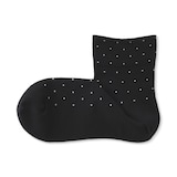 婦人　足なり直角　履き口やわらか　ドット柄　ショート丈靴下（口ゴムなし）