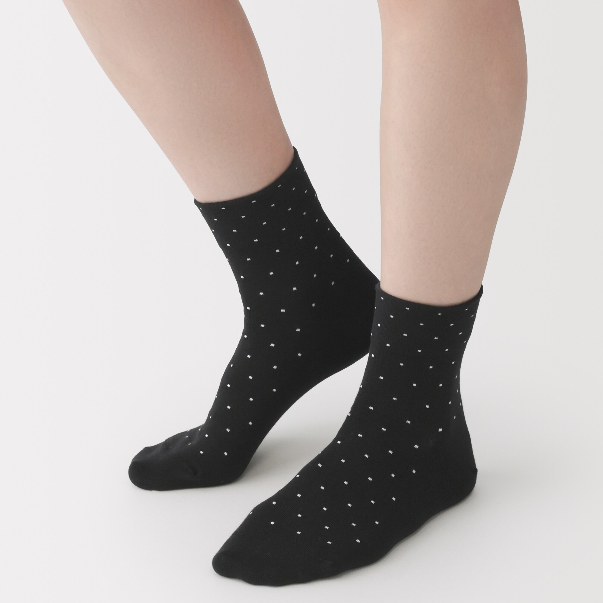 婦人　足なり直角　履き口やわらか　ドット柄　ショート丈靴下（口ゴムなし）