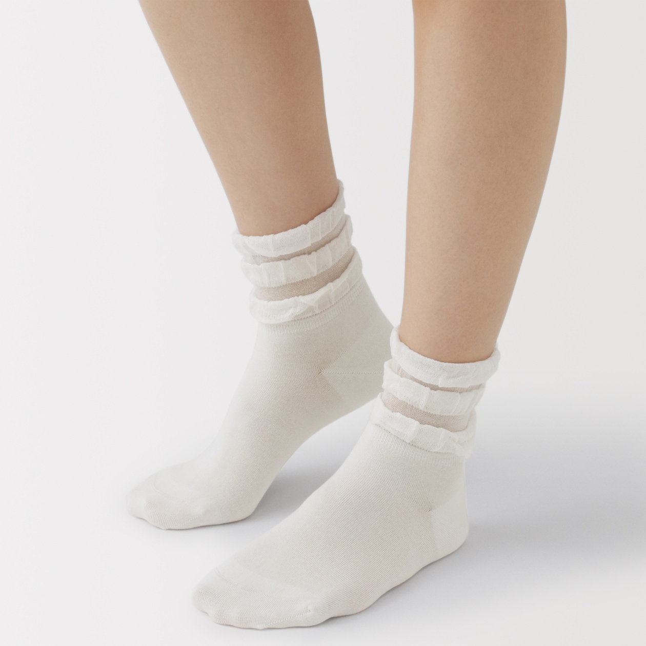 婦人　足なり直角　履き口やわらか　レーヨン混薄手フリル　ショート丈靴下