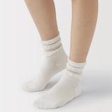 婦人　足なり直角　履き口やわらか　レーヨン混薄手フリル　ショート丈靴下