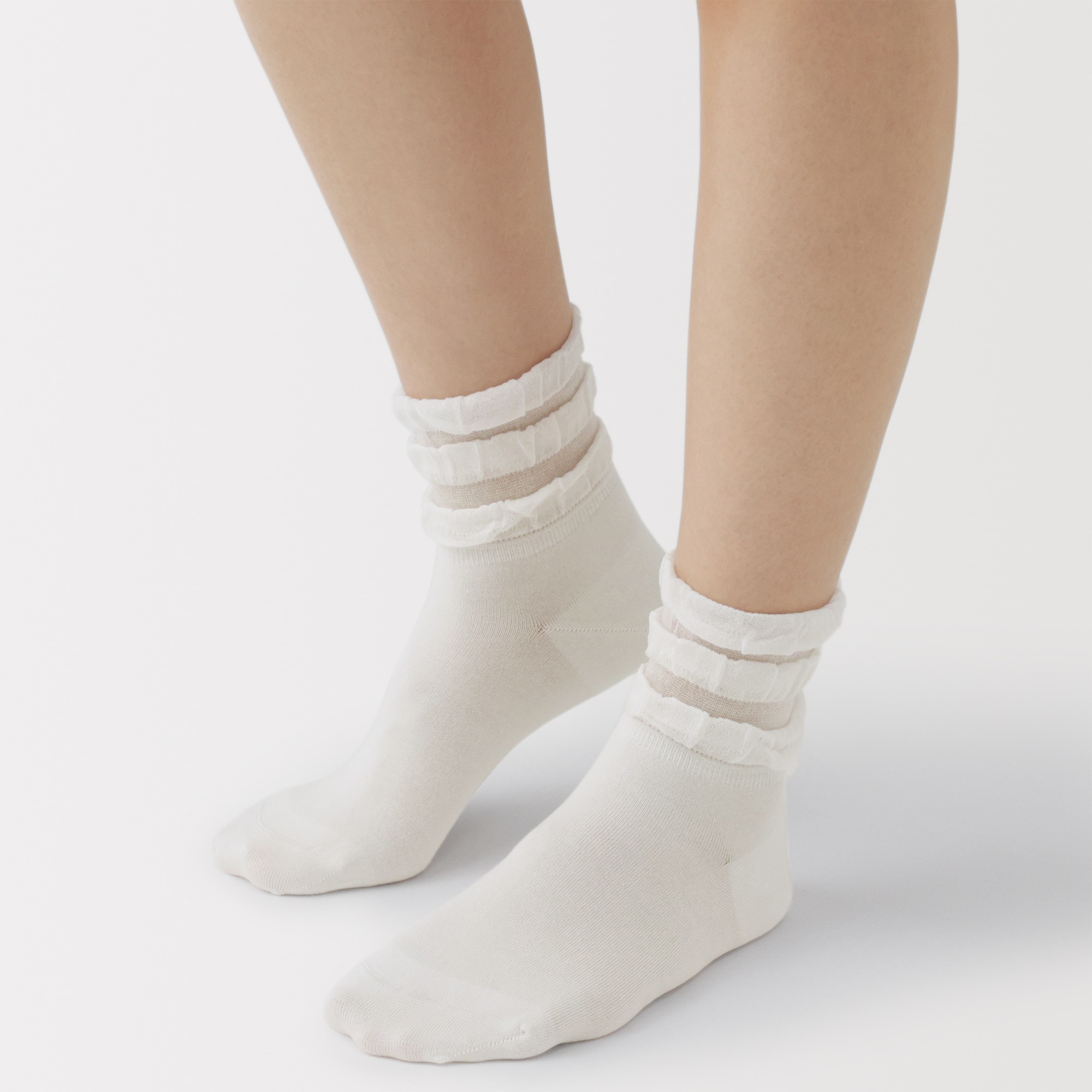 婦人　足なり直角　履き口やわらか　レーヨン混薄手フリル　ショート丈靴下