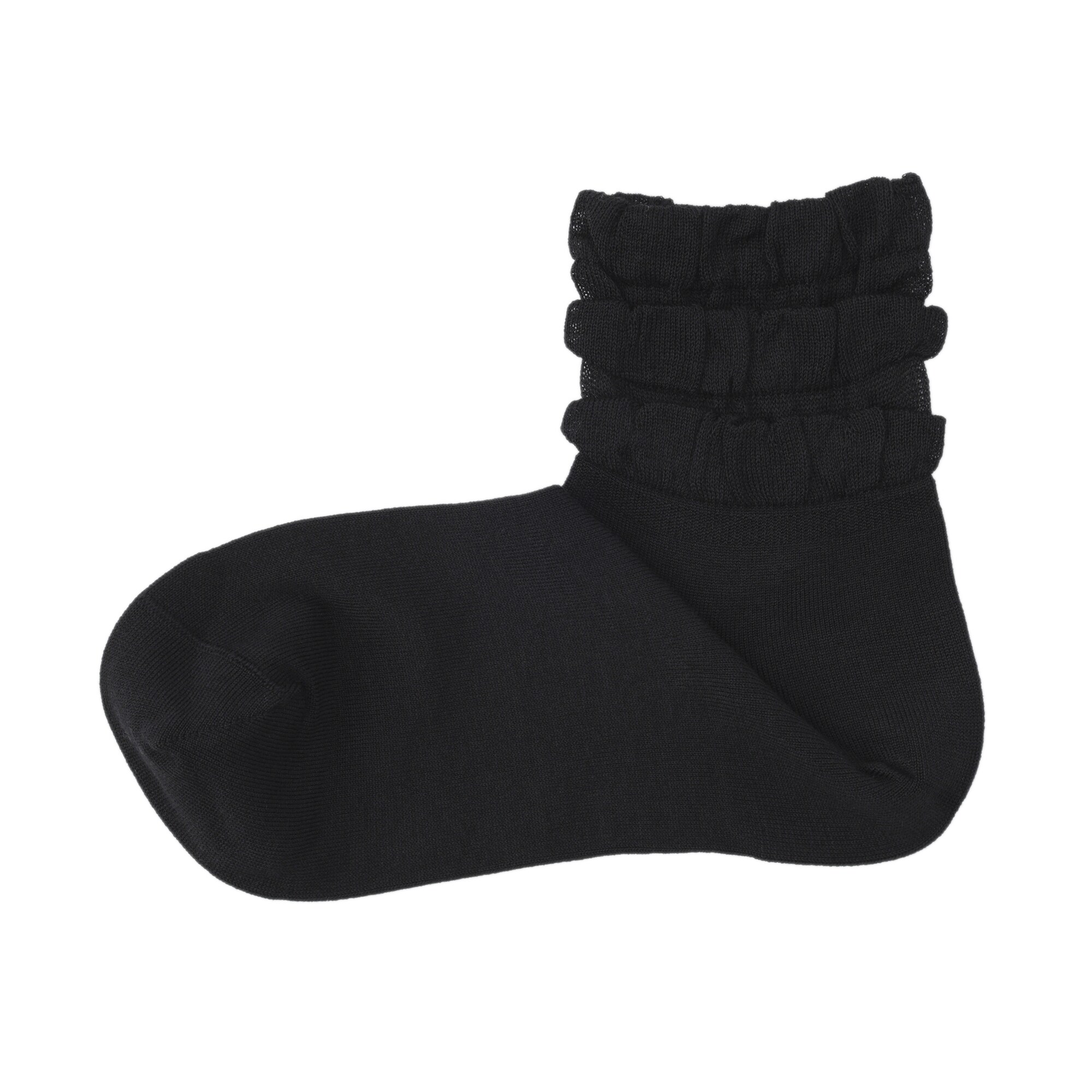 婦人　足なり直角　履き口やわらか　レーヨン混薄手フリル　ショート丈靴下