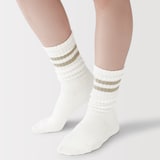 婦人　足なり直角　履き口やわらか　くしゅっと履ける　リブ編み靴下（ライン）