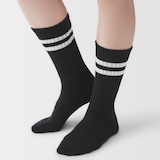 婦人　足なり直角　履き口やわらか　くしゅっと履ける　リブ編み靴下（ライン）