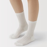 婦人　足なり直角　履き口やわらか　レーヨン混薄手　透かし編み靴下