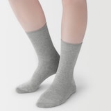 婦人　足なり直角　履き口やわらか　ほぼ綿で編んだ　リブ編み靴下