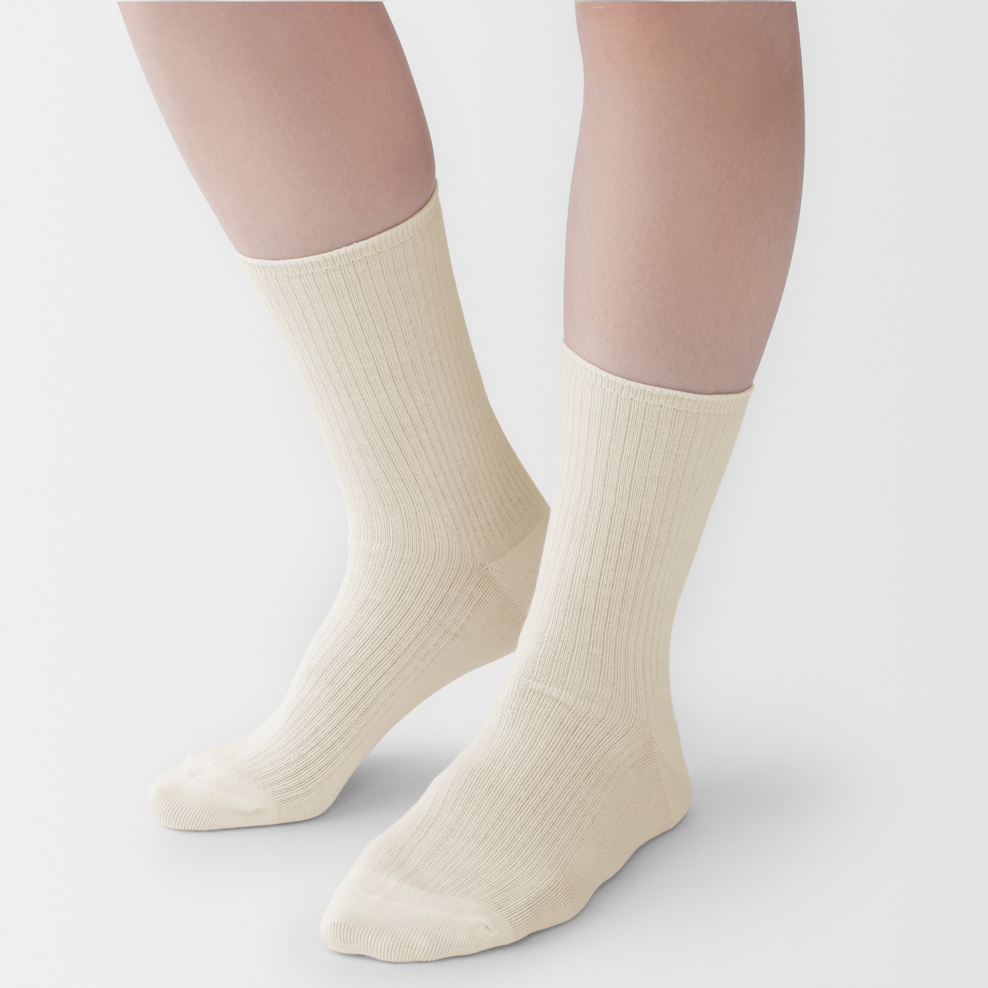 婦人　足なり直角　履き口やわらか　ほぼ綿で編んだ　リブ編み靴下