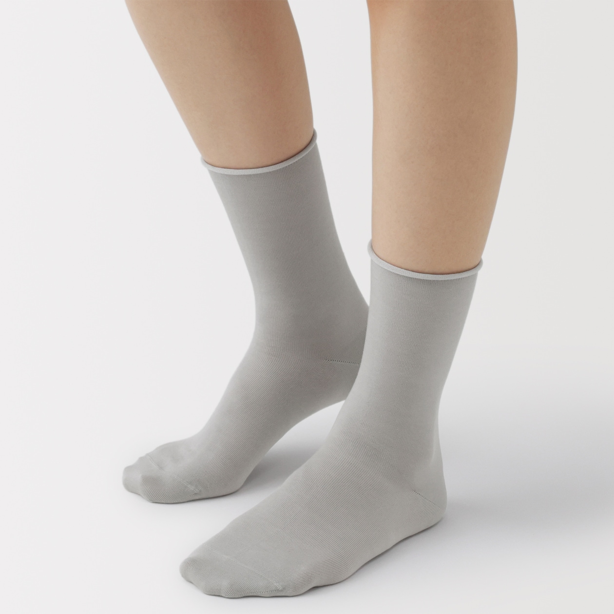 婦人　足なり直角　履き口やわらか　なめらか薄手　トップロール靴下