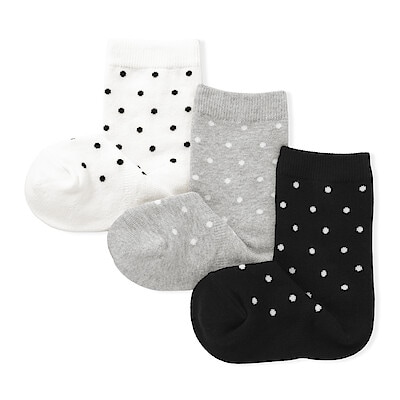 キッズ　足なり直角　靴下（ドット柄・３足組）