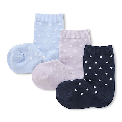 【ネットストア先行販売】キッズ　足なり直角　靴下（ドット柄・３足組）