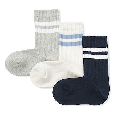 キッズ　足なり直角　リブ靴下（ライン・３足組）