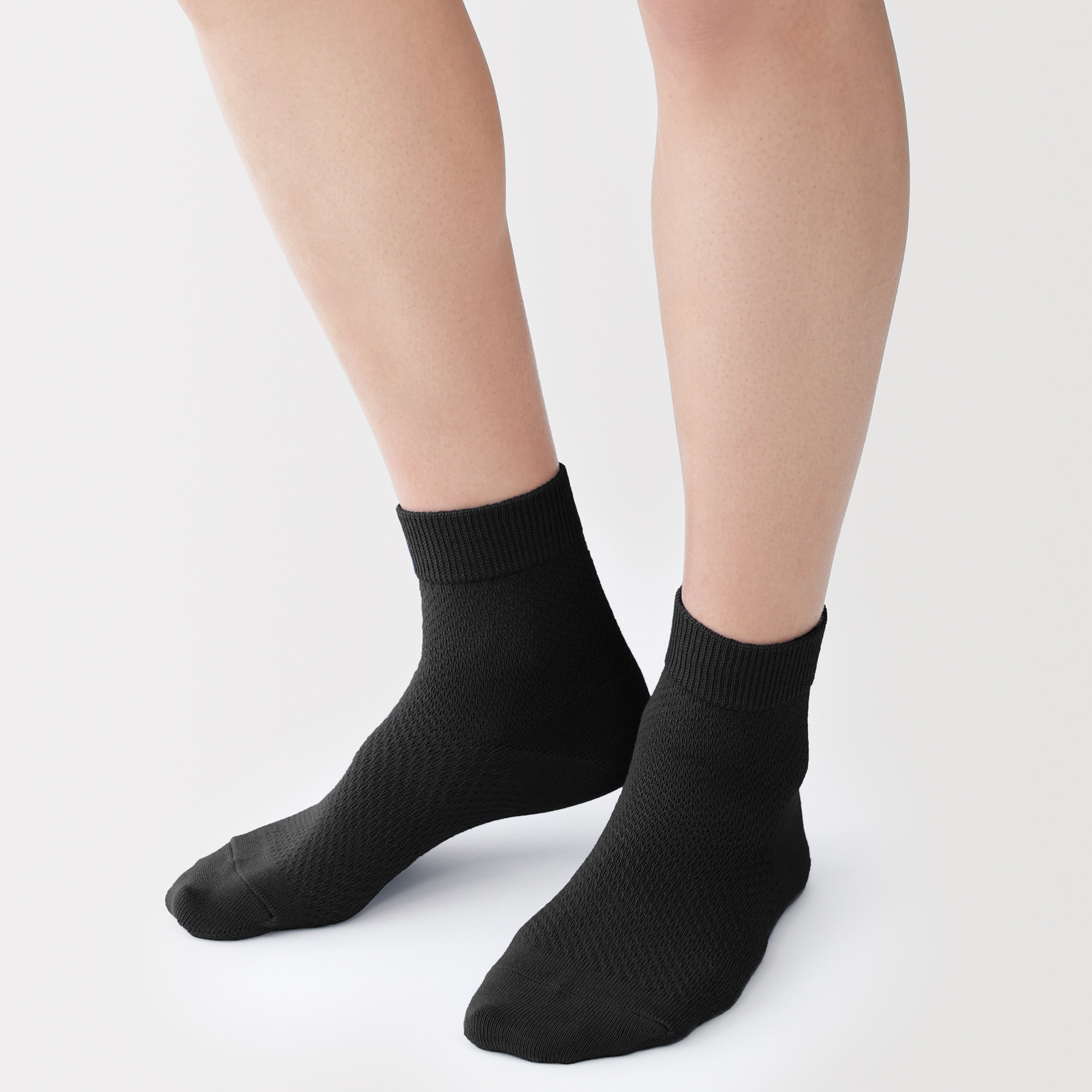 紳士　足なり直角　総メッシュ　さらっと綿　ショート丈靴下