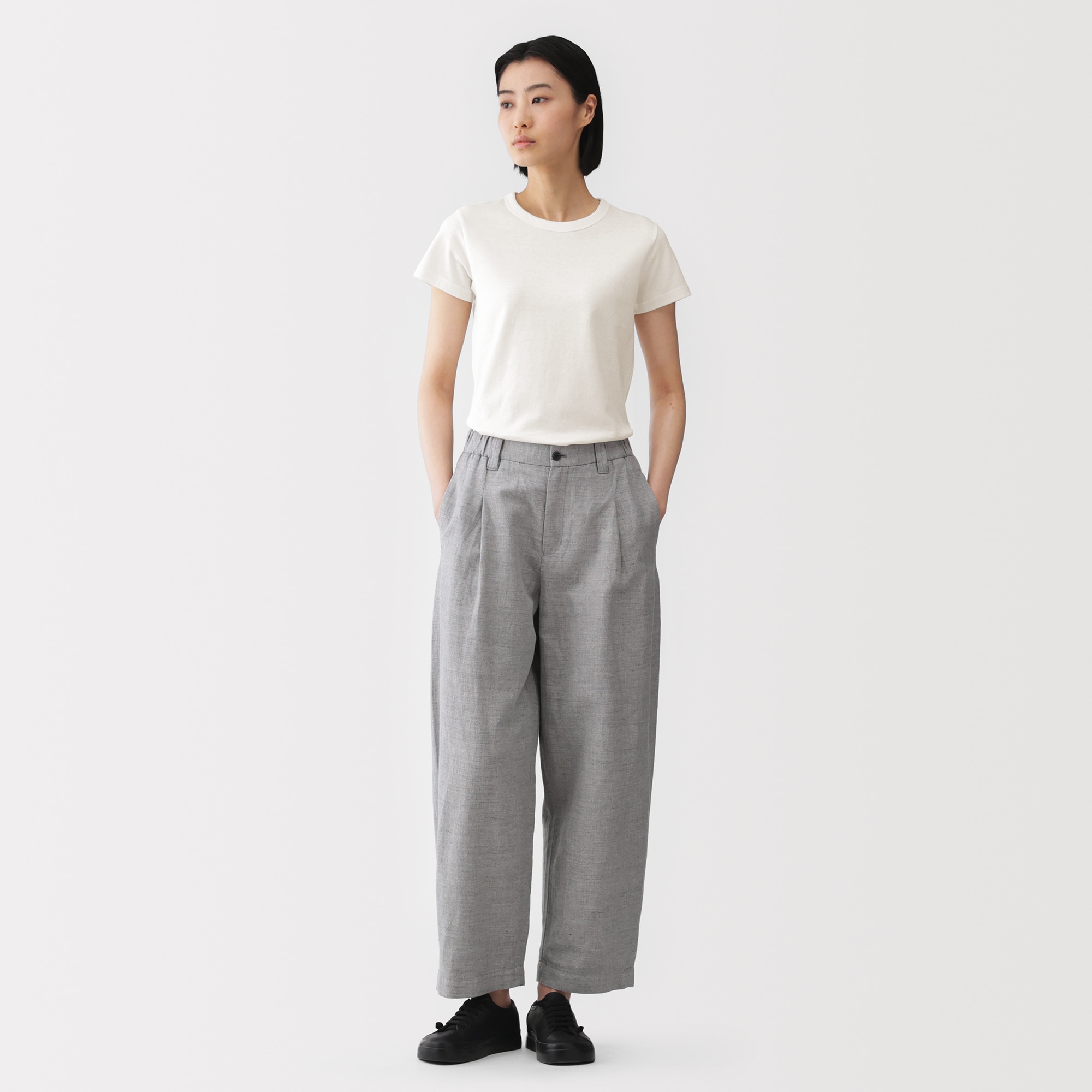 婦人　リネン混半袖Ｔシャツ