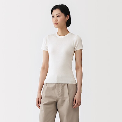 婦人　強撚コットンニット半袖Ｔシャツ