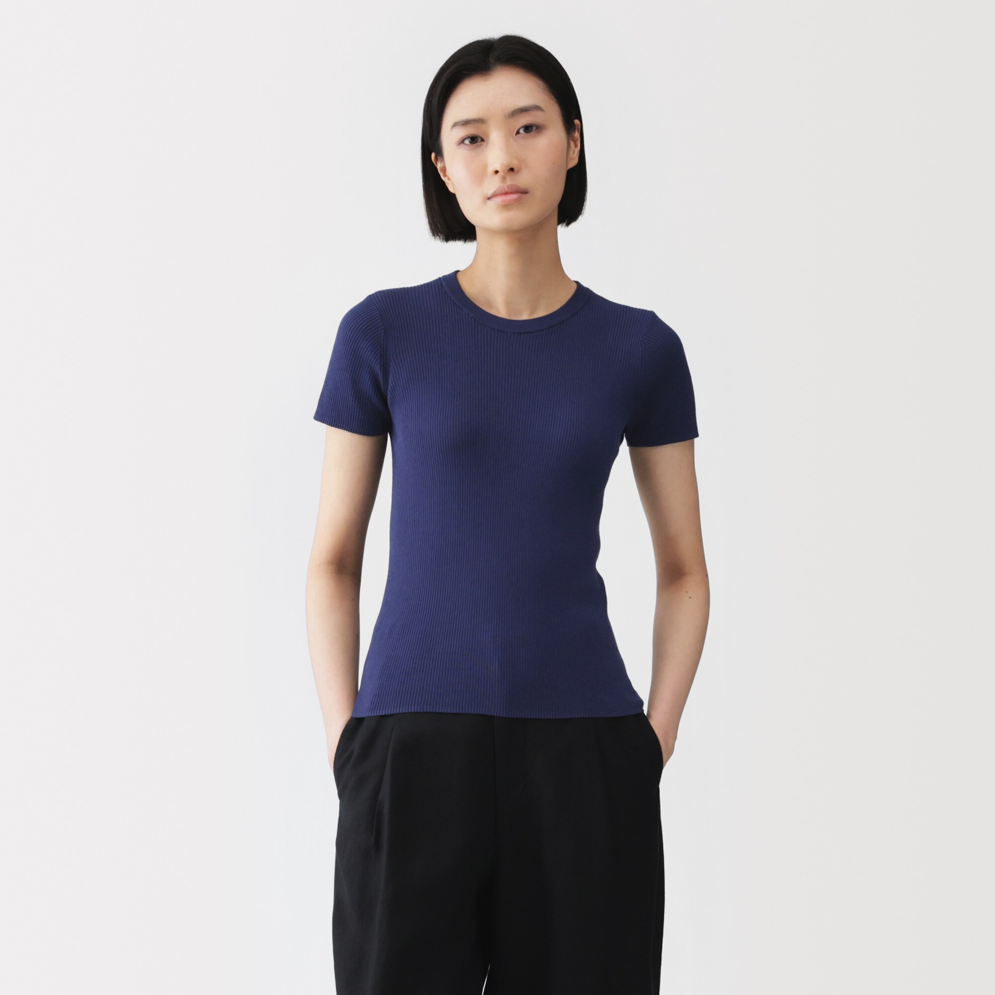 婦人　強撚コットンニット半袖Ｔシャツ