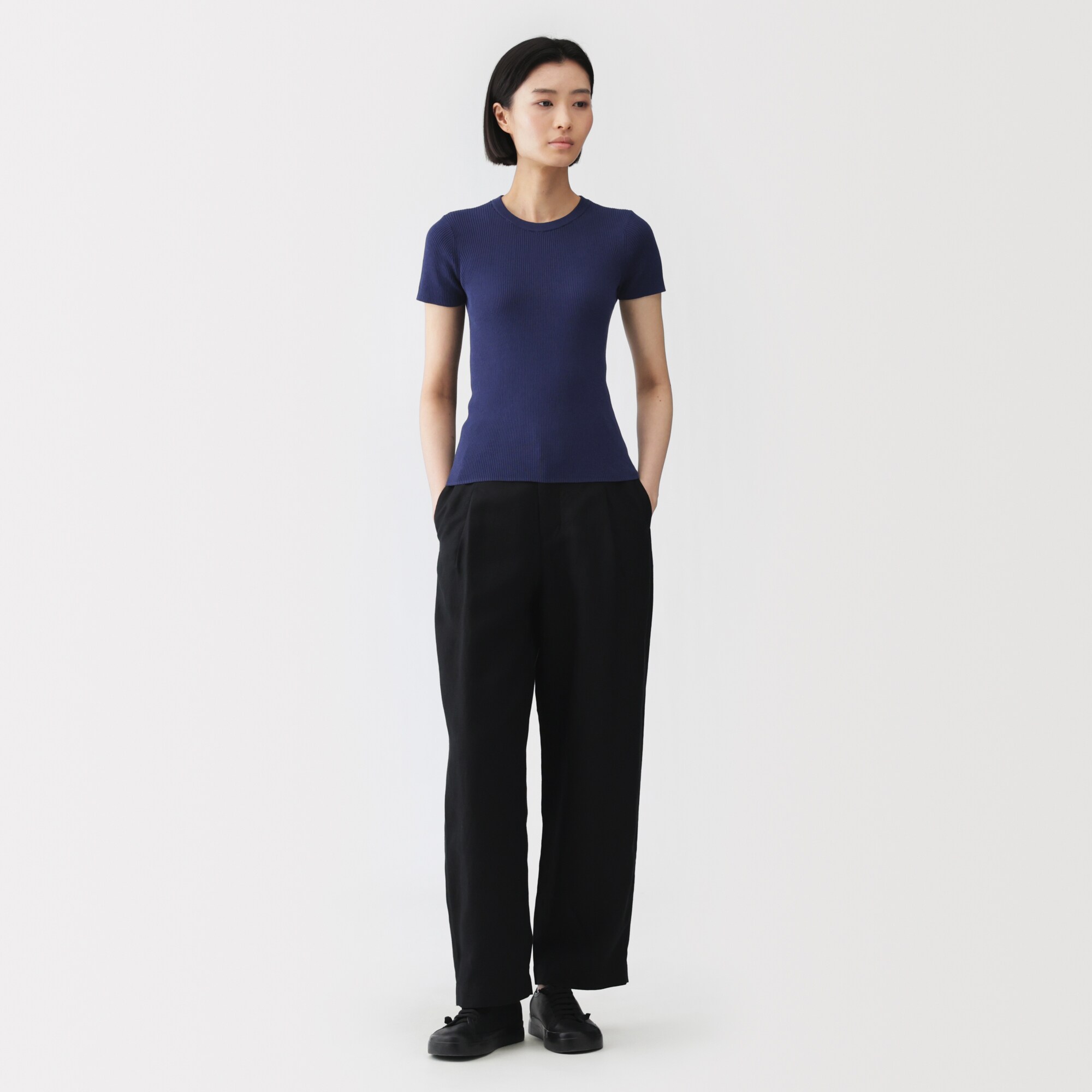 婦人　強撚コットンニット半袖Ｔシャツ