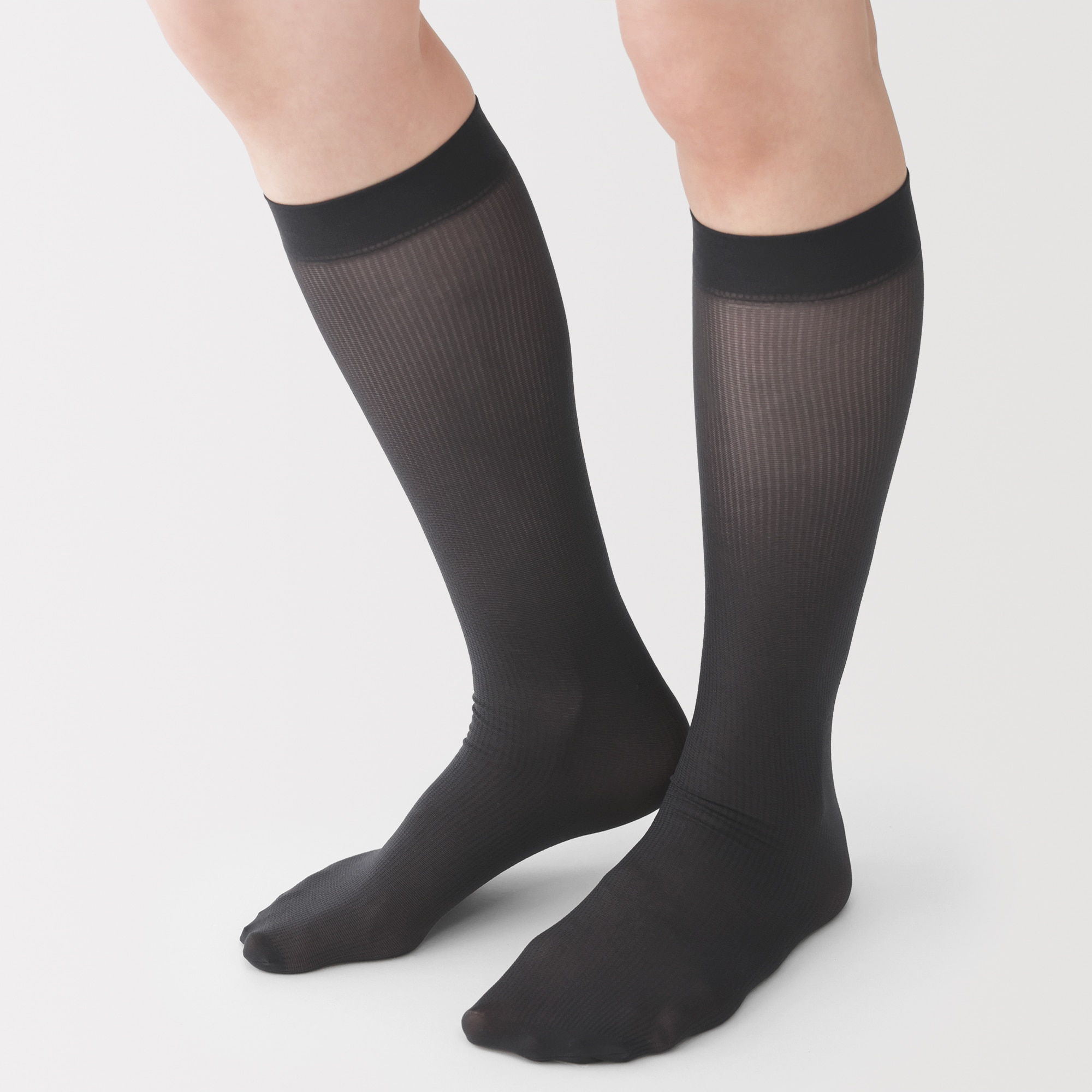 婦人　３０デニール　ストライプ柄ひざ下丈ストッキング