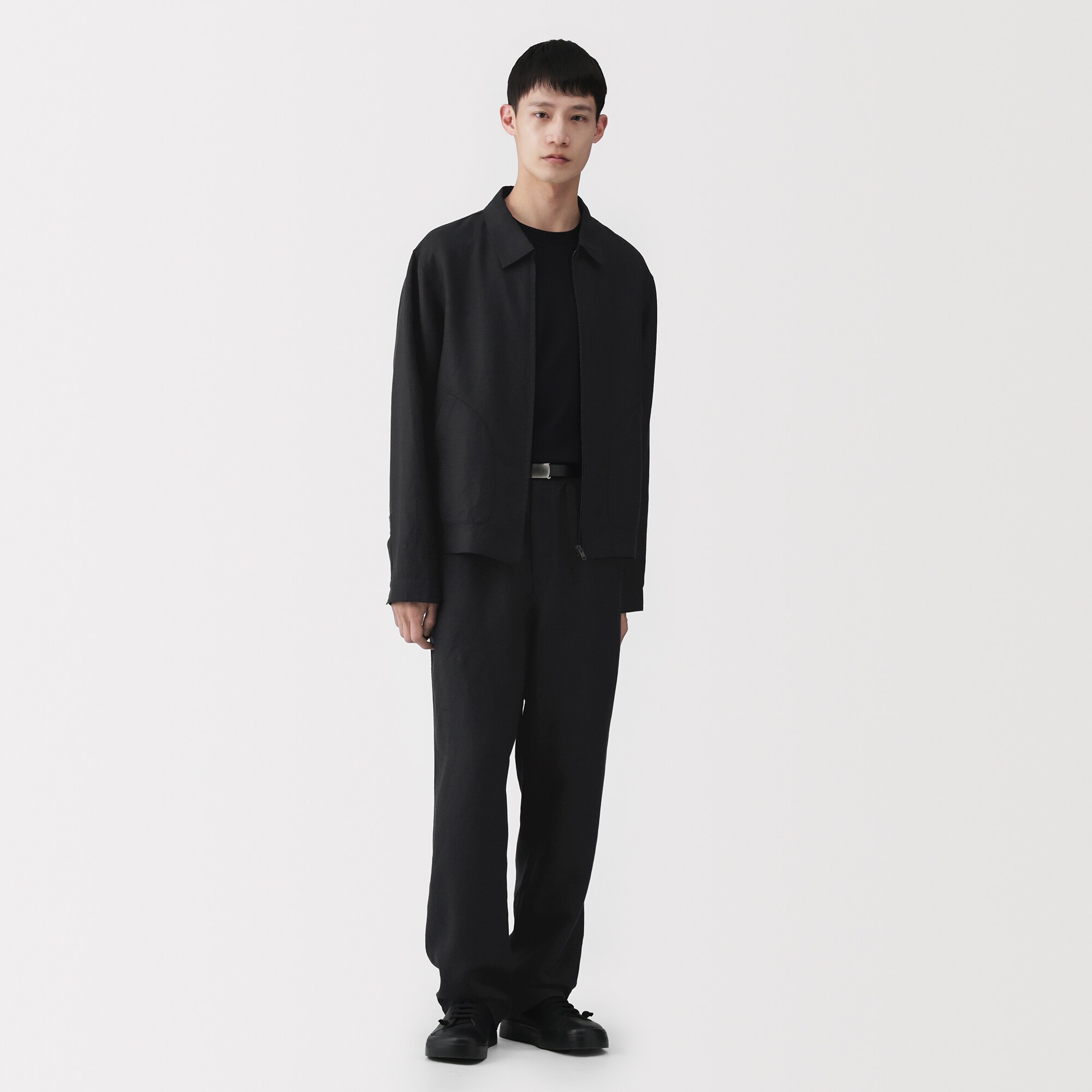 紳士　リネンリヨセル　ジップアップワークシャツ