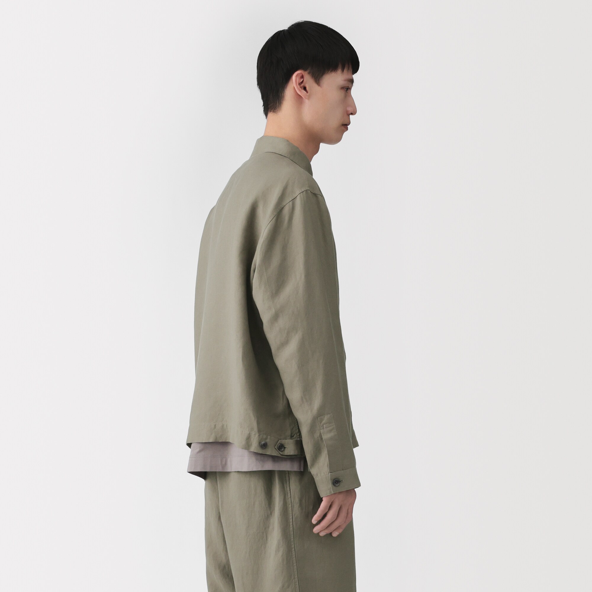 紳士　リネンリヨセル　ジップアップワークシャツ