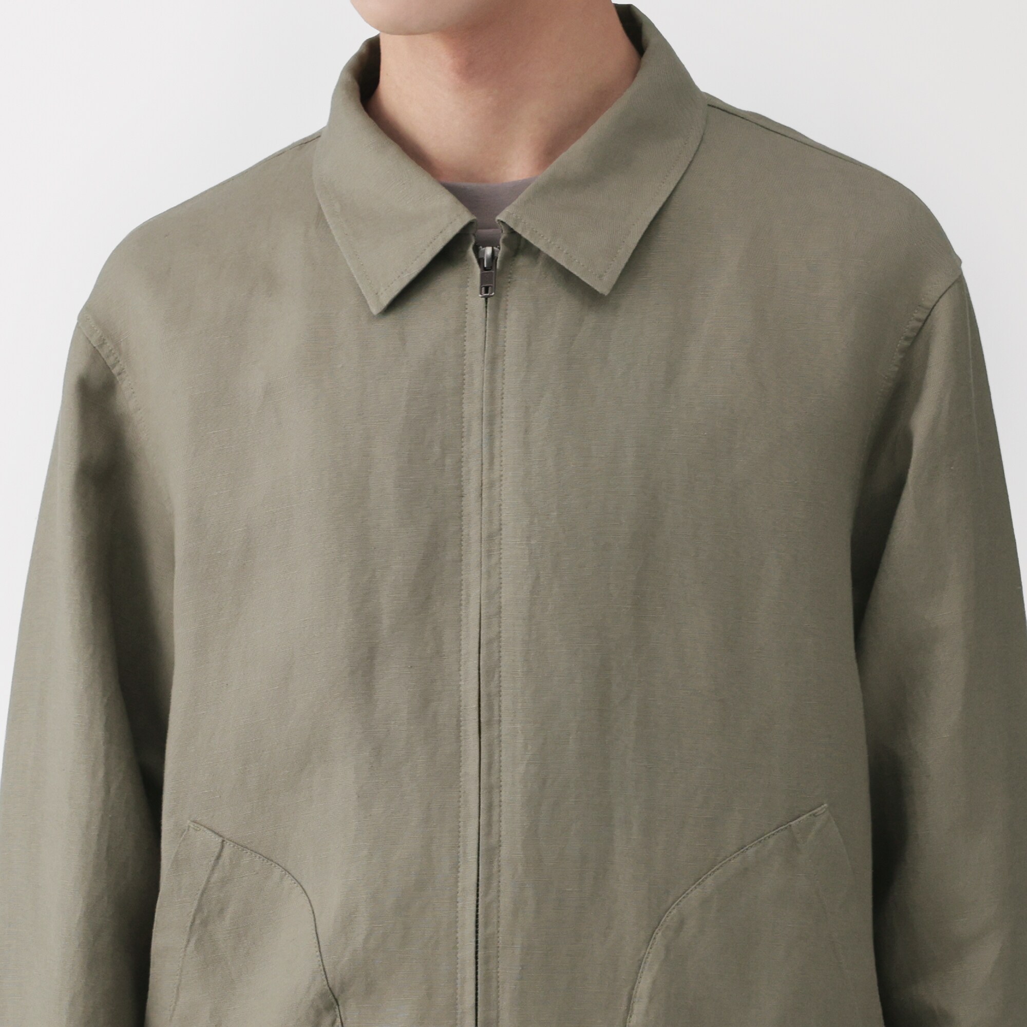紳士　リネンリヨセル　ジップアップワークシャツ