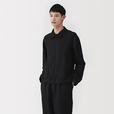紳士　リネンリヨセル　ジップアップワークシャツ