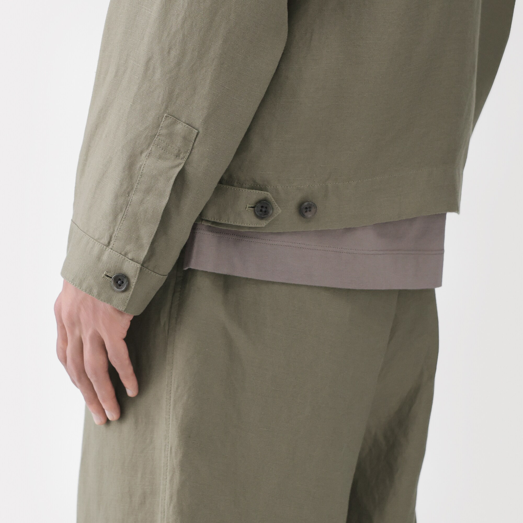 紳士　リネンリヨセル　ジップアップワークシャツ