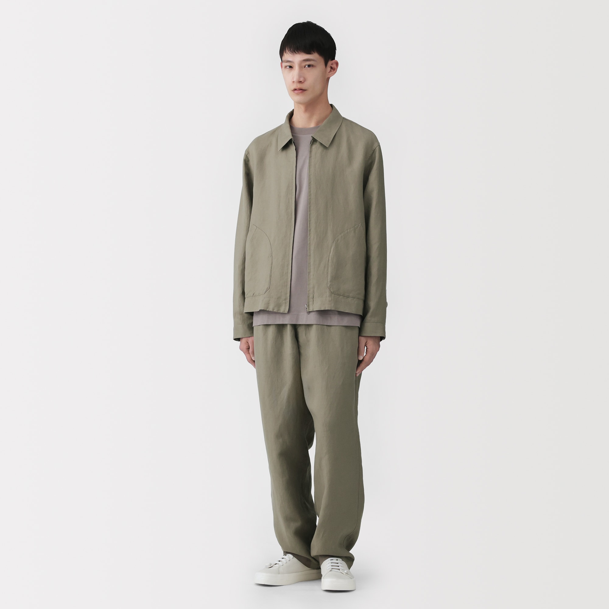 MUJI Labo リネンリヨセル ジップアップワークシャツ 黒 Mサイズ MUJI Labo シャツ 「MUJI Labo」紳士 リネンリヨセル ジップアップ