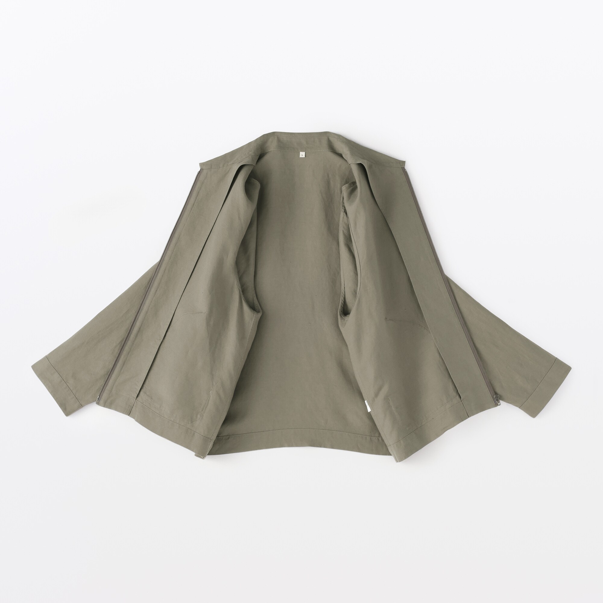 紳士　リネンリヨセル　ジップアップワークシャツ