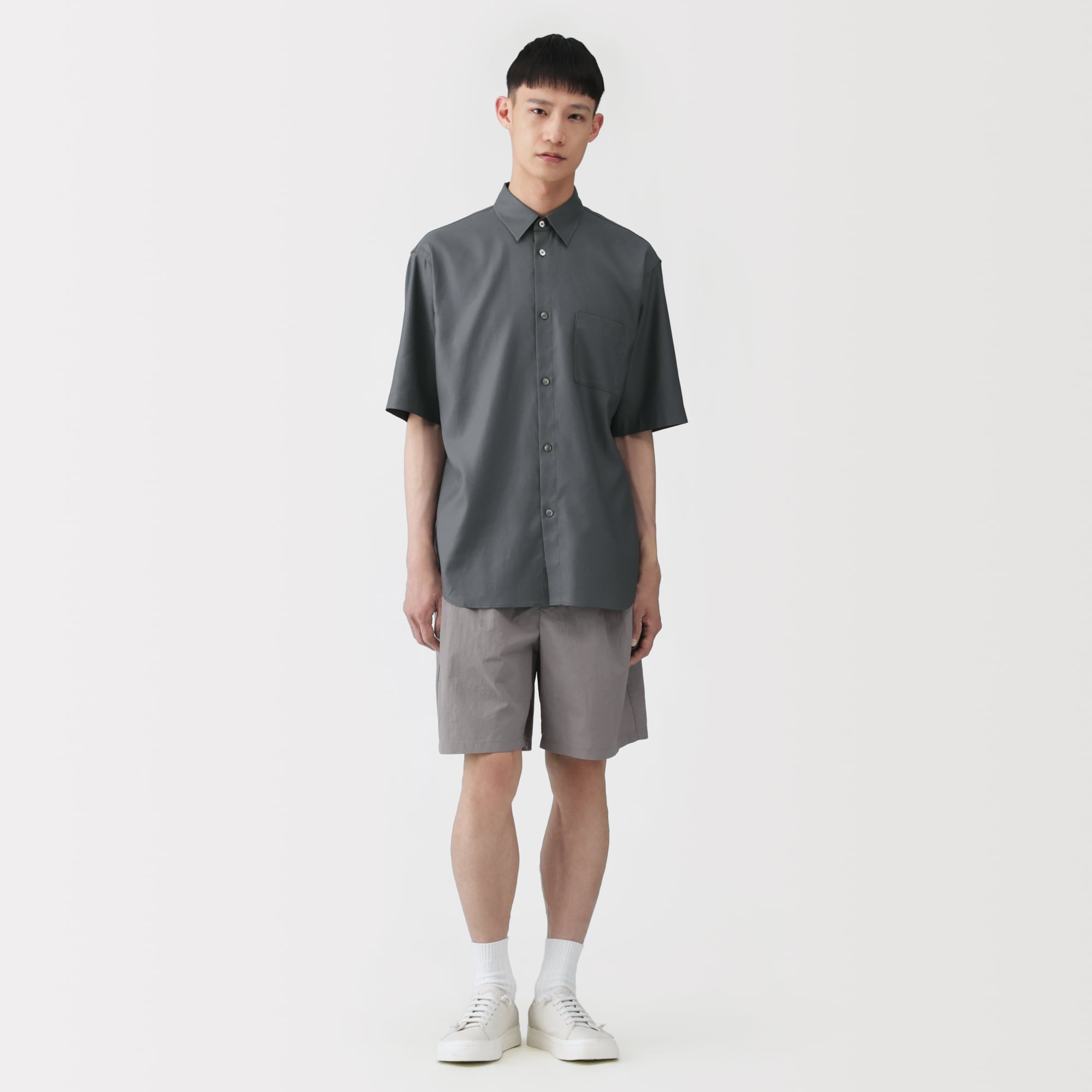 紳士　和紙混ドビー織り　半袖シャツ