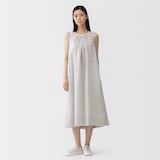 婦人　和紙混高密度ポプリン　ノースリーブギャザーワンピース