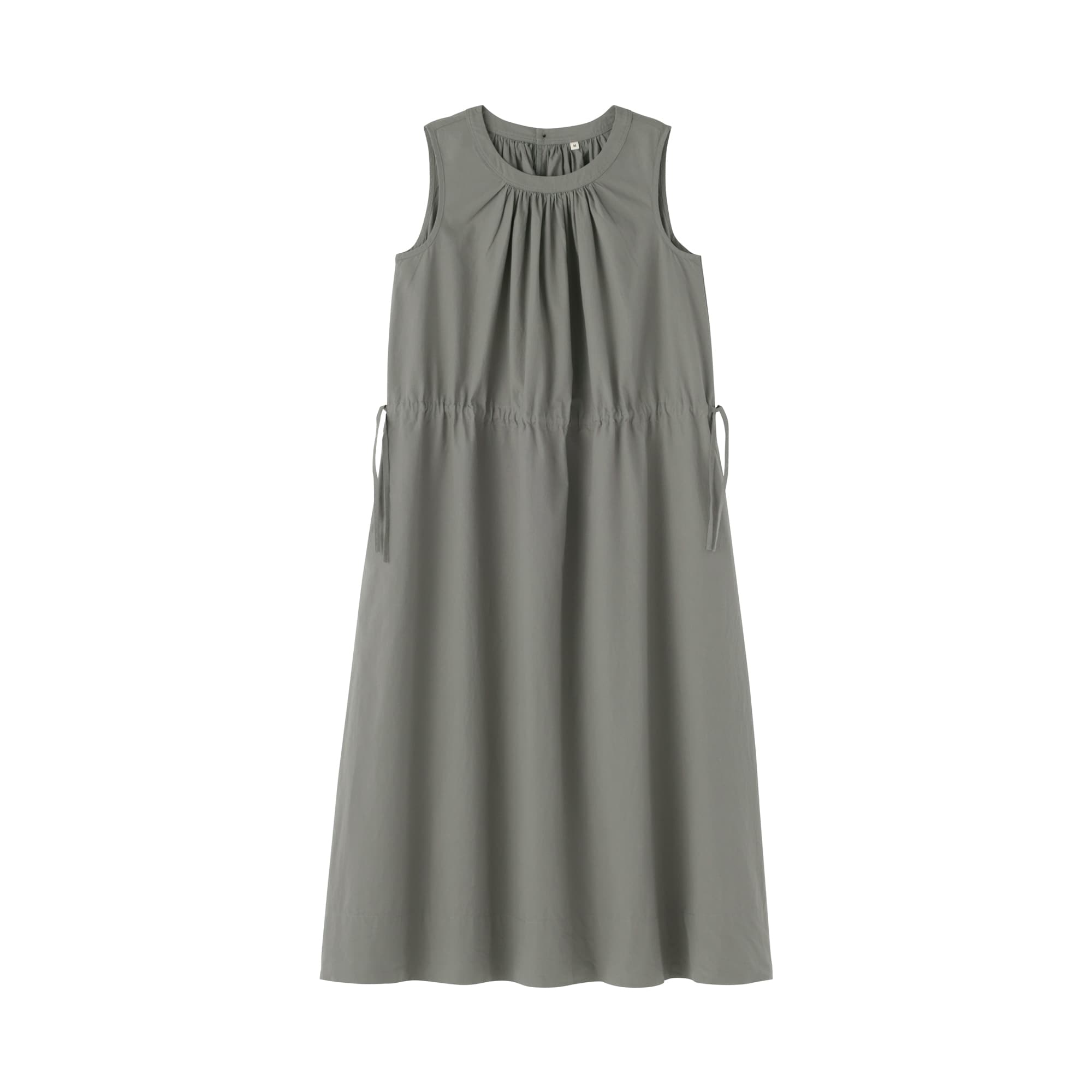 婦人　和紙混高密度ポプリン　ノースリーブギャザーワンピース